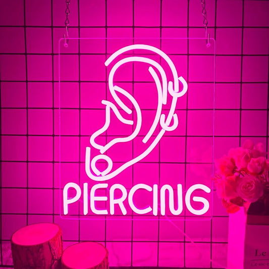 Ear Piercing Neon Sign, Cool Pink Dimmable LED Creative Ear Earring Neon Light by Manimo