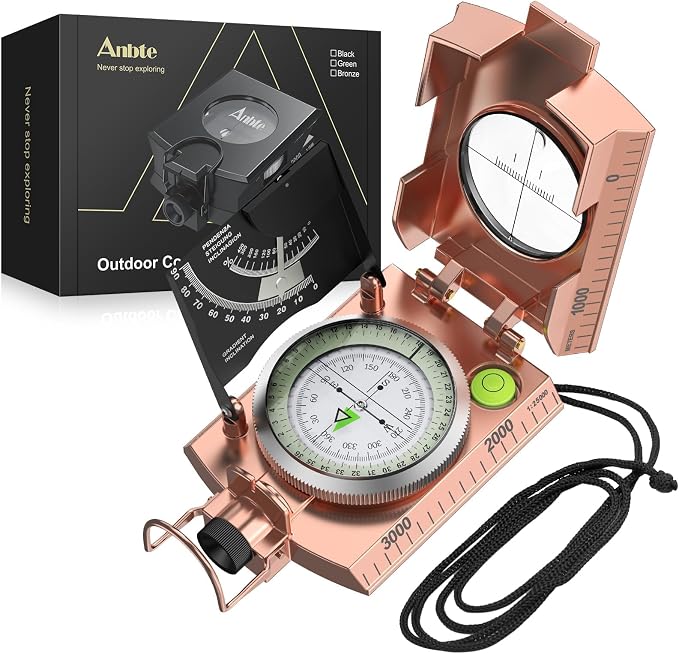 Anbte Compass Hiking Survival, IP65 Waterproof Metal Compass by Anbte