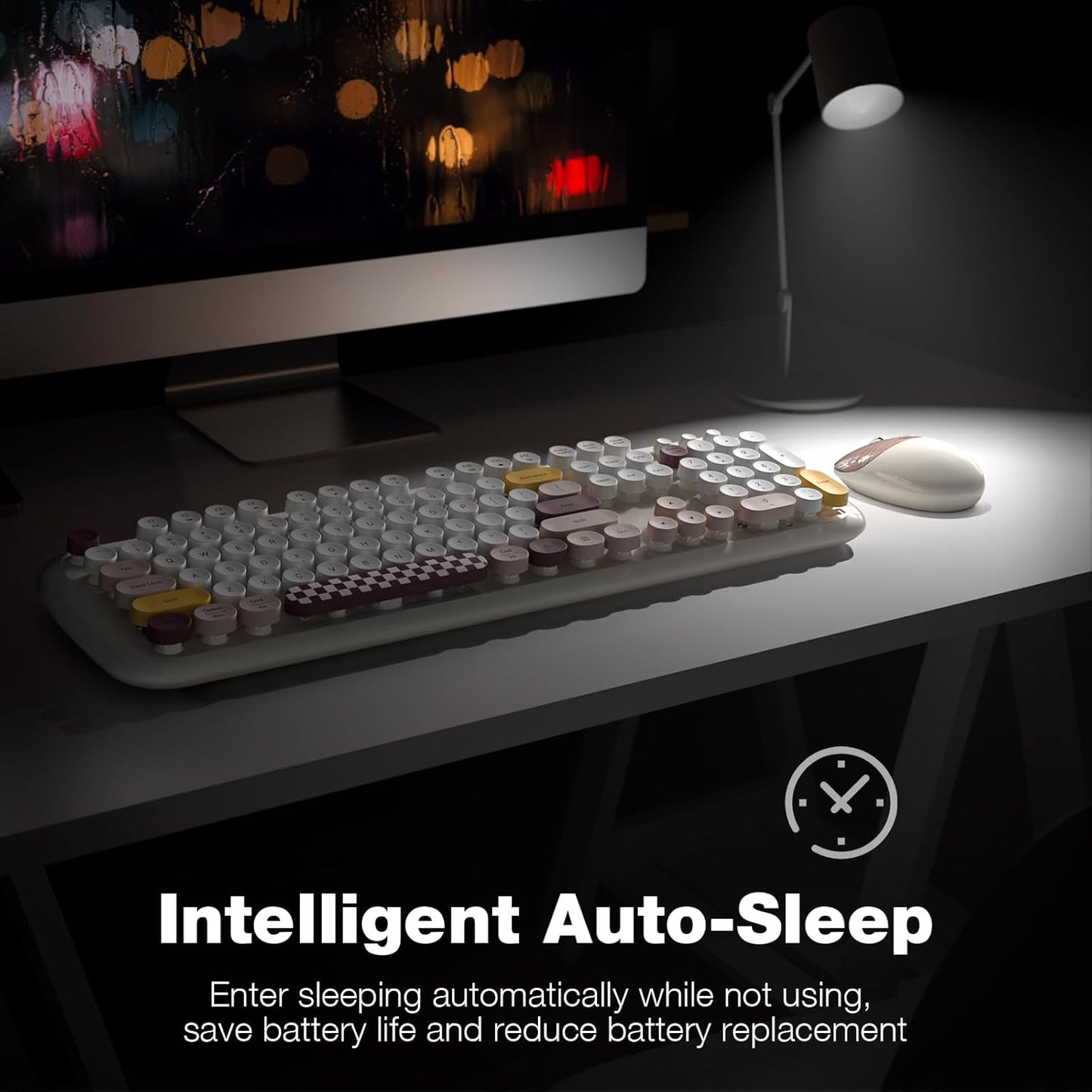 MOFII Wireless Keyboard and Mouse Combo, 2.4G Full-Size Retro Typewriter Computer Keyboard and 3 Level Adjustable Wireless Mouse for Windows, Mac OS Desktop/Laptop/PC