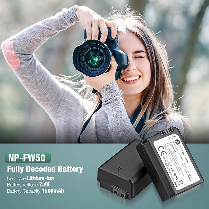 FirstPower NP-FW50 Battery 2-Pack and USB Dual Charger Compatible - Image 2