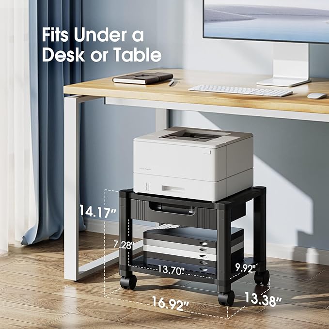 HUANUO Printer Stand with Cable Management and Storage Drawer, Printer Table - Image 2