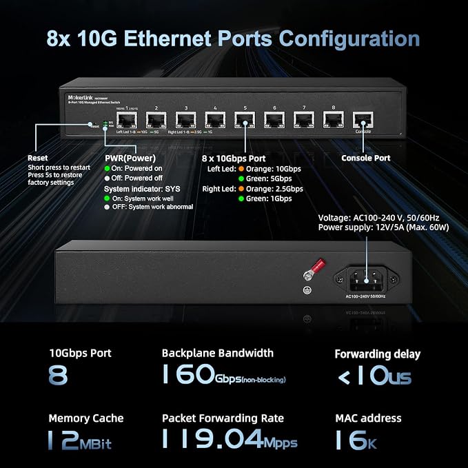 MokerLink 8 Port 10G Managed Ethernet Switch, 10G/5G/2.5G/1G Auto-Adaptive - Image 5