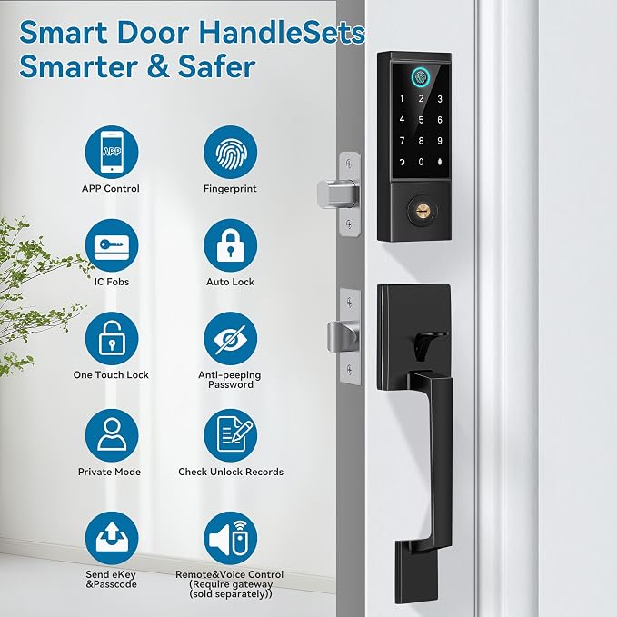 BEBASIA Smart Door Lock with Front Door Handle Set, Heavy Duty Fingerprint - Image 2
