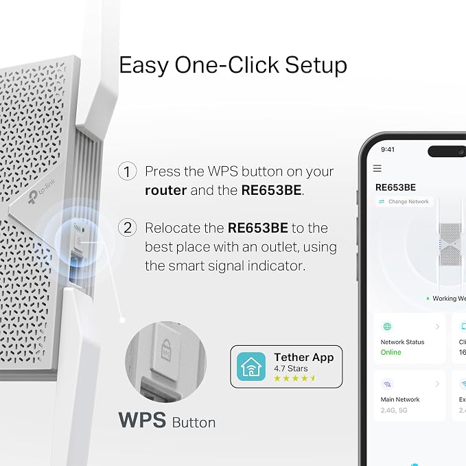 TP-Link BE10000 Wi-Fi 7 Range Extender RE653BE | 10 Gbps Tri-Band Wireless - Image 7
