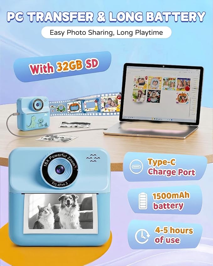 Kids Camera Instant Print with Carrying Case, Digital Selfie Camera with 6 - Image 7