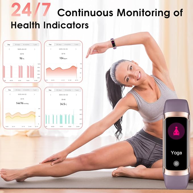 Fitness Tracker, 24/7 Heart Rate Blood Oxygen Blood Pressure Body Temp Monitor - Image 2