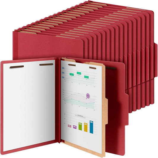 60 Pcs Classification Folders Letter Size, 1 Divider Pressboard File Folder with Fasteners, Expanding File Organizer Bulk for Teachers, Clergy, Office, Church, Christmas Donations (Red)