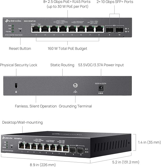 TP-Link SG2210XMP-M2 Omada 8-Port 2.5GBASE-T and 2 10GE SFP+ Smart Switch - Image 8