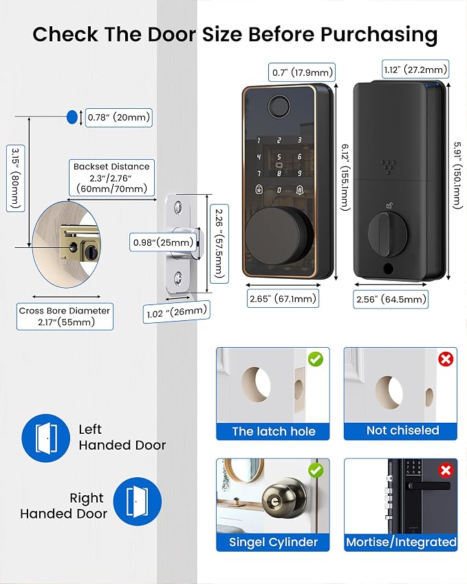 Smart Deadbolt Lock, 5-in-1 Keyless Entry Door Lock App Control, Fingerprint - Image 8