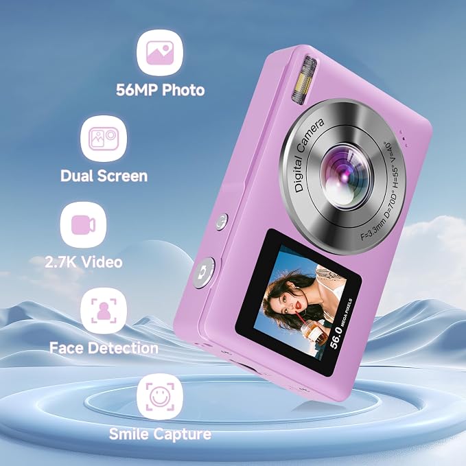 Digital Camera, 56MP 2.7K Dual-Screen Selfie Camera - Image 9