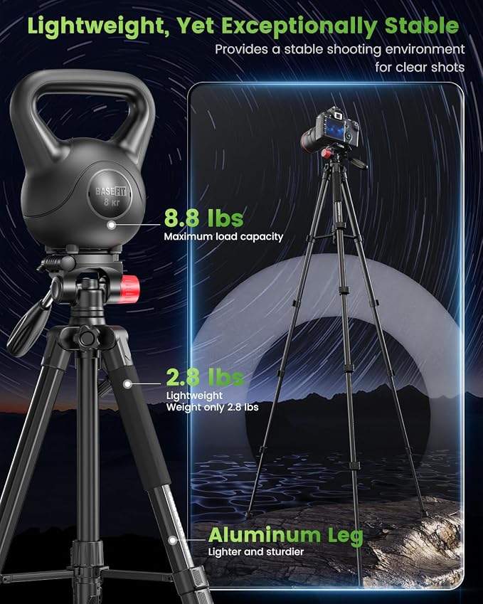 CAMBOFOTO 74"-Camera-Tripod, Porfessional Aluminum Heavy Duty Tripod Stand - Image 2