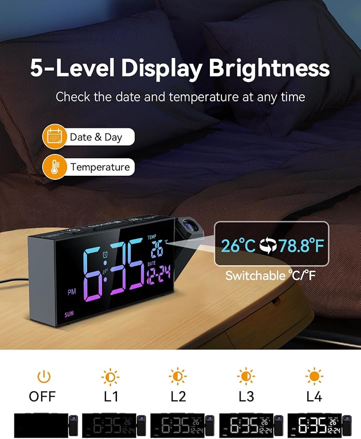 Netzu Projection Clock for Bedroom Ceiling, Alarm Clocks - Image 6
