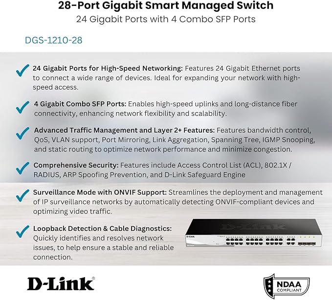 D-Link 28-Port Gigabit Smart Managed Switch | 24 GbE + 4 SFP Combo Ports | L2+ - Image 2
