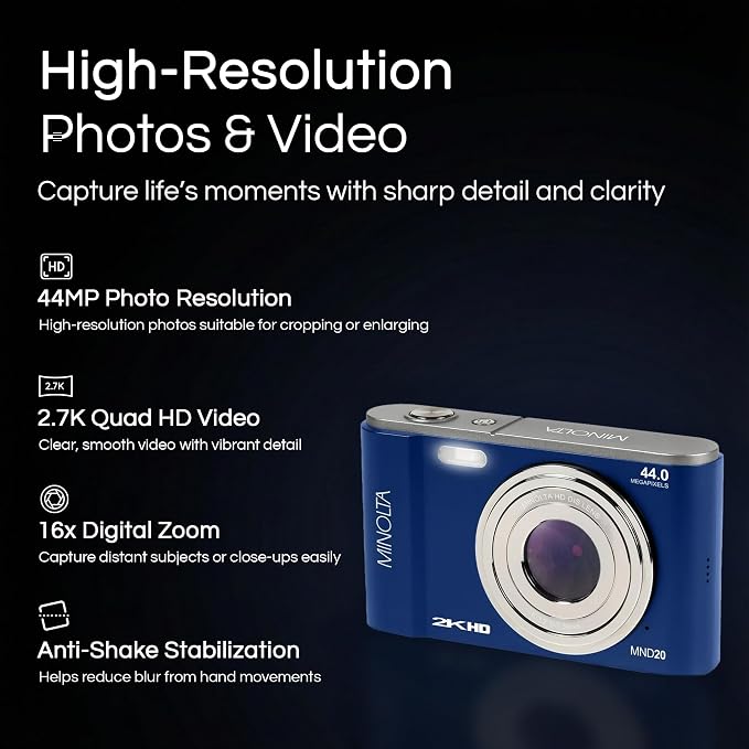Minolta MND20 44MP Digital Camera – 2.7K Ultra HD Video, 16X Digital Zoom - Image 2