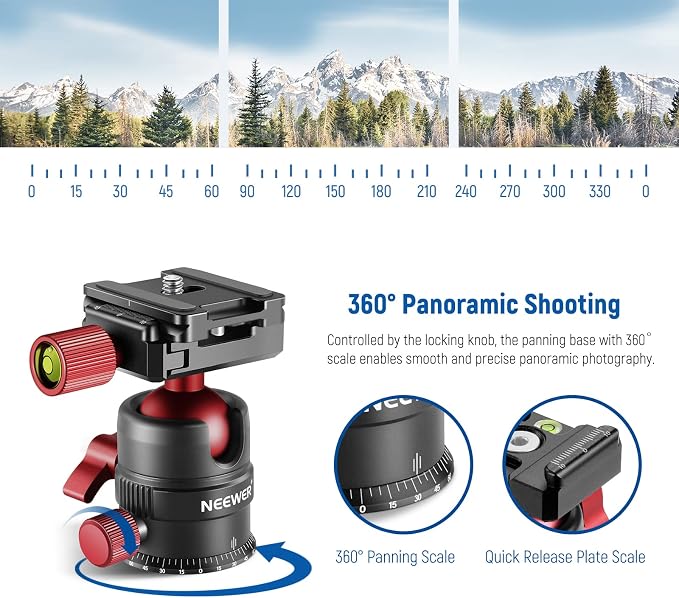 NEEWER Tripod Head, 360° Rotating Panoramic Ball Head - Image 2