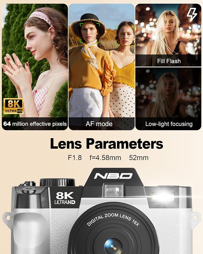 NBD 8K Digital Cameras for Photography, 64MP Camara Fotograficas, Travel - Image 8