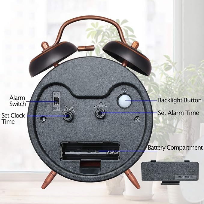 Peakeep Retro 4.5 inches Battery Operated Twin Bell Loud Alarm Clock - Image 5