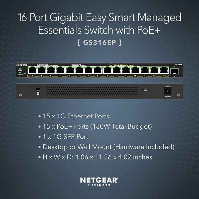 NETGEAR 16-Port PoE Gigabit Ethernet Easy Smart Essentials Switch - Image 2
