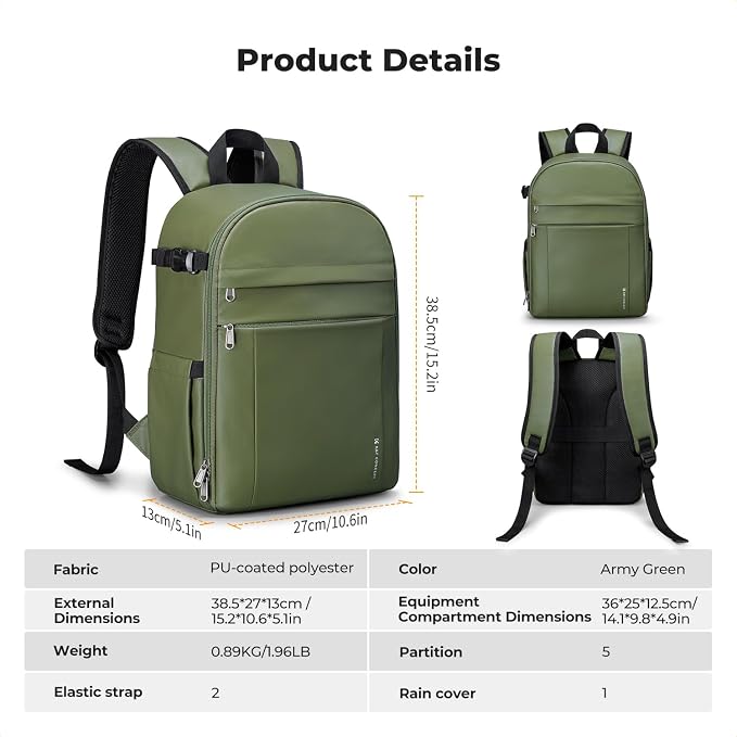 K&F CONCEPT Camera Bag Backpack, Professional DSLR/SLR/Mirrorless Camera - Image 8