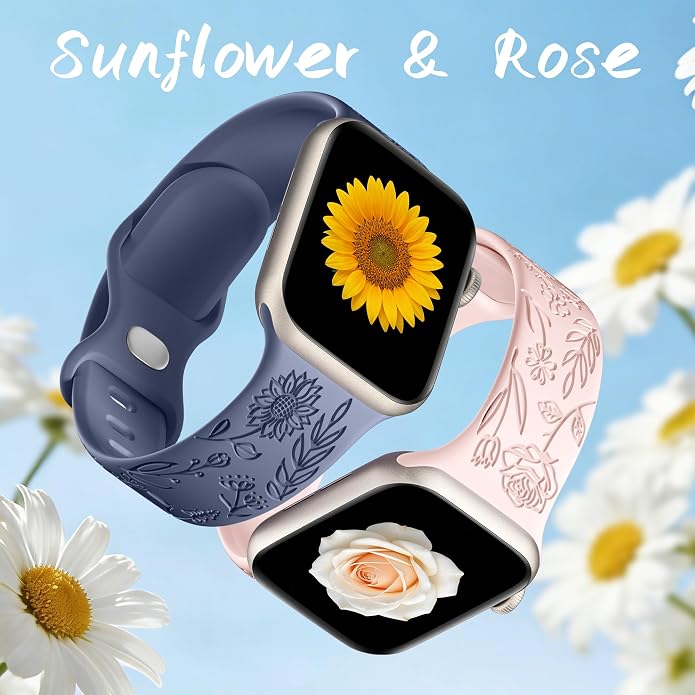 SNBLK 6 Pack Floral Engraved Bands Compatible - Image 4