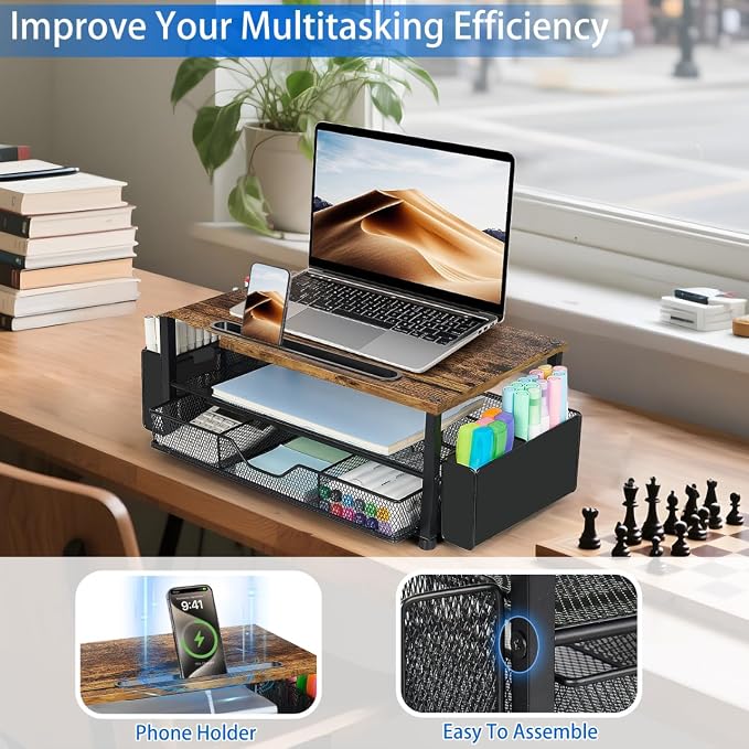 AUPSEN Wood Desk Organizers and Accessories, 2-Tier Computer Monitor Stand Riser - Image 4