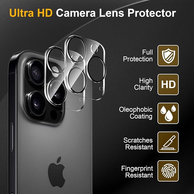 3 Pack Camera Lens Protector for iPhone 16 Pro/16 Pro Max, Tempered Glass - Image 5