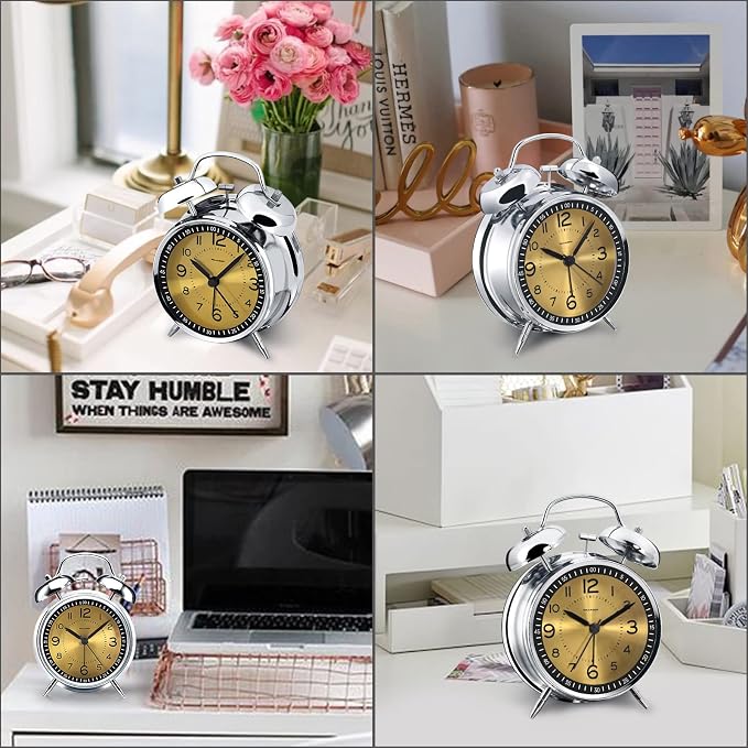 Peakeep Loud Alarm Clock for Heavy Sleepers Adults, Metal 4.5" Twin Bell - Image 4