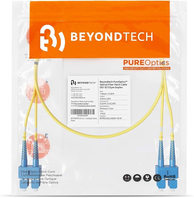 BEYONDTECH 1m SC to SC Fiber Patch Cable – UPC Single-Mode Duplex Fiber Optic - Image 7