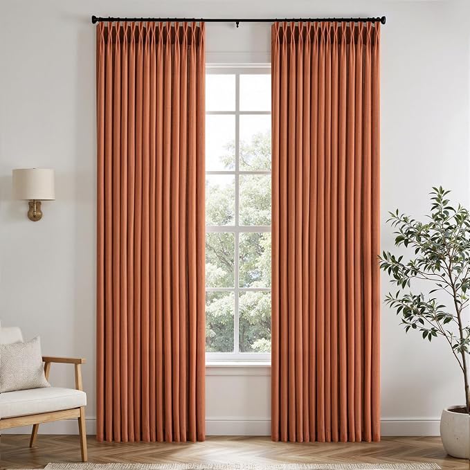 Memory Trained Pinch Pleated Curtains 108 Inches Long, Viral Linen Pinch Pleat by ANRODUO