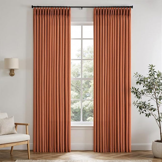 Memory Trained Pinch Pleated Curtains 108 Inches Long, Viral Linen Pinch Pleat by ANRODUO