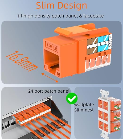 Rapink RJ45 Keystone Jack Cat6 10G Support, Cat6 Keystone Jacks UTP 10 Pack - Image 2