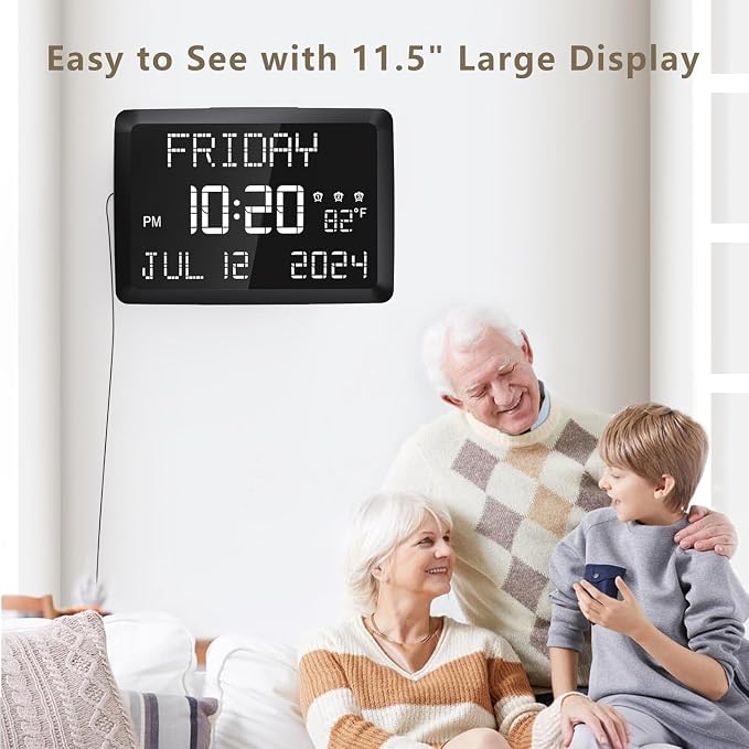 Raynic Digital Clock, 11.5" Large Display Calendar Clock - Image 3