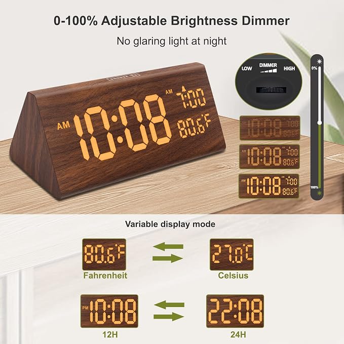DreamSky Wooden Digital Alarm Clock - Image 6