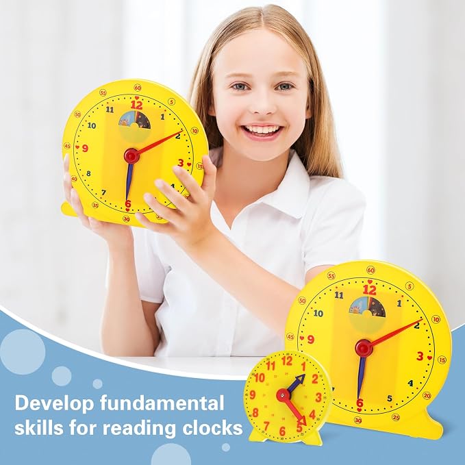 Lenwen 2 Pcs Classroom Clock Kit 24 Hours Learn to Tell Time Teaching Clock Toy - Image 5
