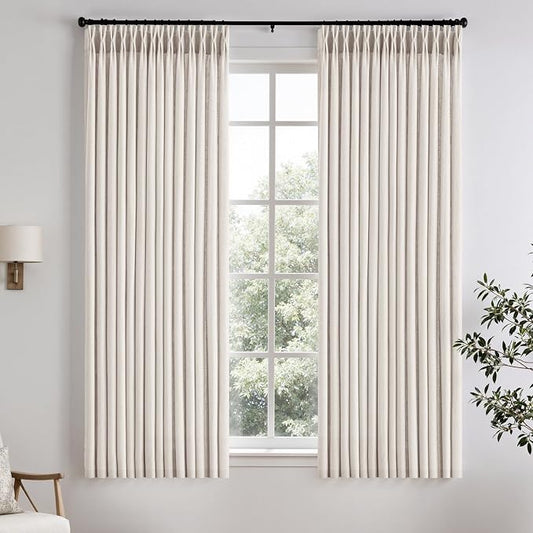 Memory Trained Pinch Pleated Curtains 63 Inches Long, Viral Linen Pinch Pleat by ANRODUO