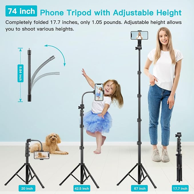 74" Flexible Phone Tripod, Tall Cell Phone Tripod - Image 3
