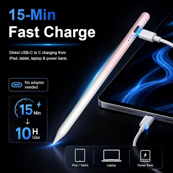 HATOKU Stylus Pen for iPad 2018-2026, 15 Mins Fast Charging Pencil 1st Gen - Image 2