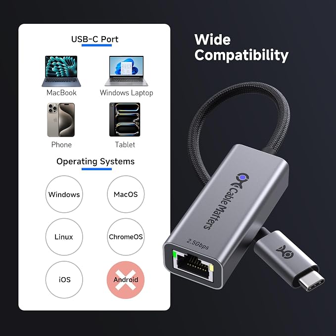 Cable Matters USB C to 2.5Gb Ethernet Adapter, 2.5 Gigabit Network Speed - Image 6