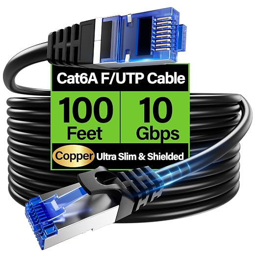 Cat6A Ethernet Cable Shielded 10Gbps 100 ft, Slim Shielded Ethernet Cable Cat 6 by Unknown