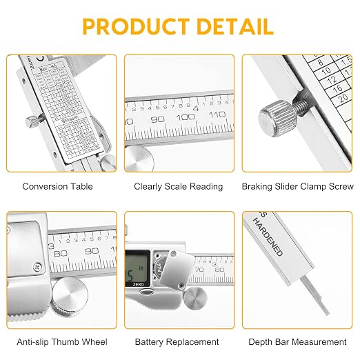 Digital Caliper, Sangabery 6 inch Stainless Steel Caliper Measuring Tool - Image 6