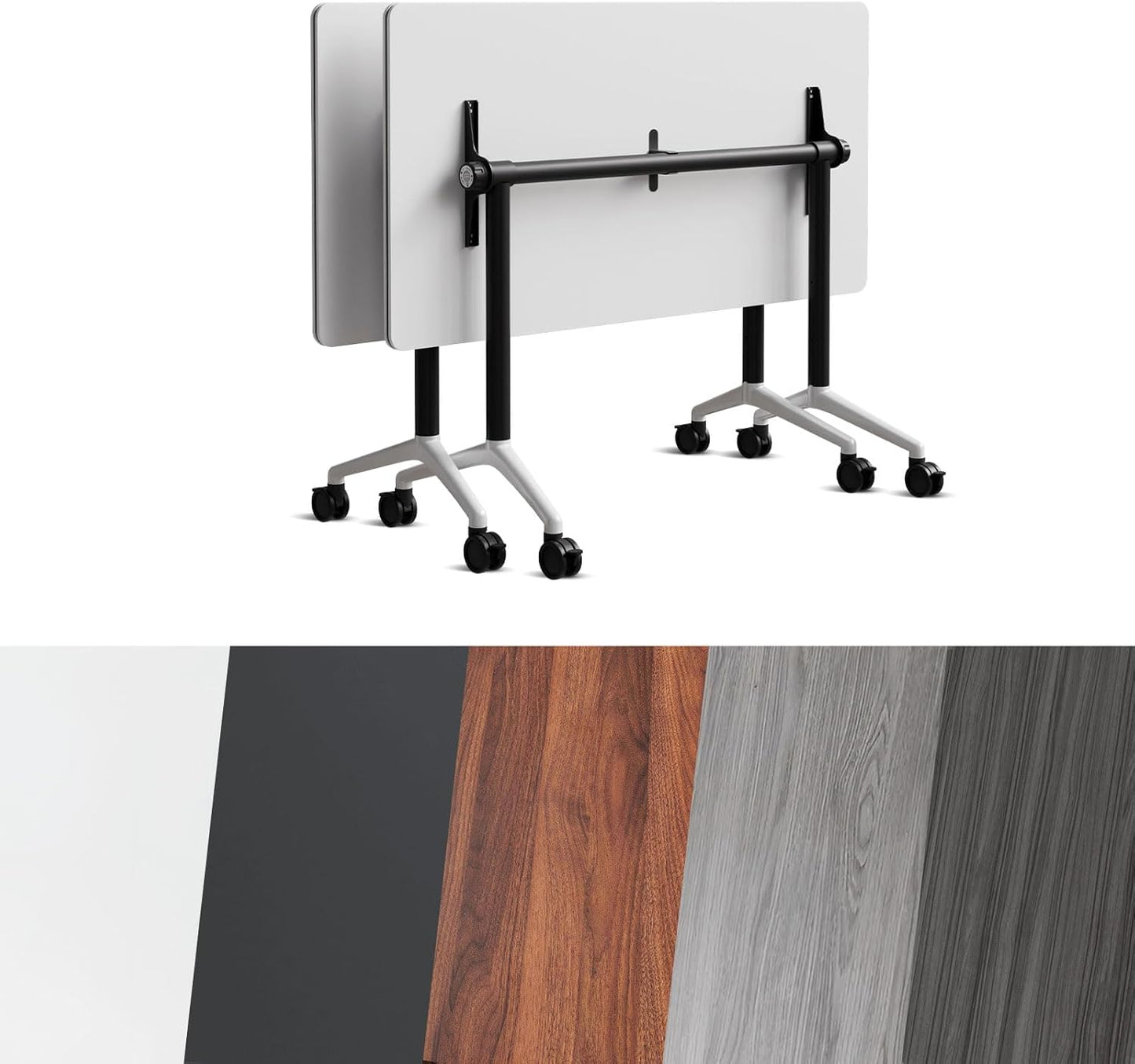 Conference Room Table, Folding Conference Tables,Thicken Grey Tabletop,Flip Top Wooden Seminar Meeting Room Table for Conference Room Offices (2, Black+White, 55.1”)