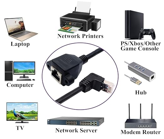 Cat 6 Ethernet Cable 90 Degree UP Angle RJ45 Male to Female Shielded Ethernet - Image 7