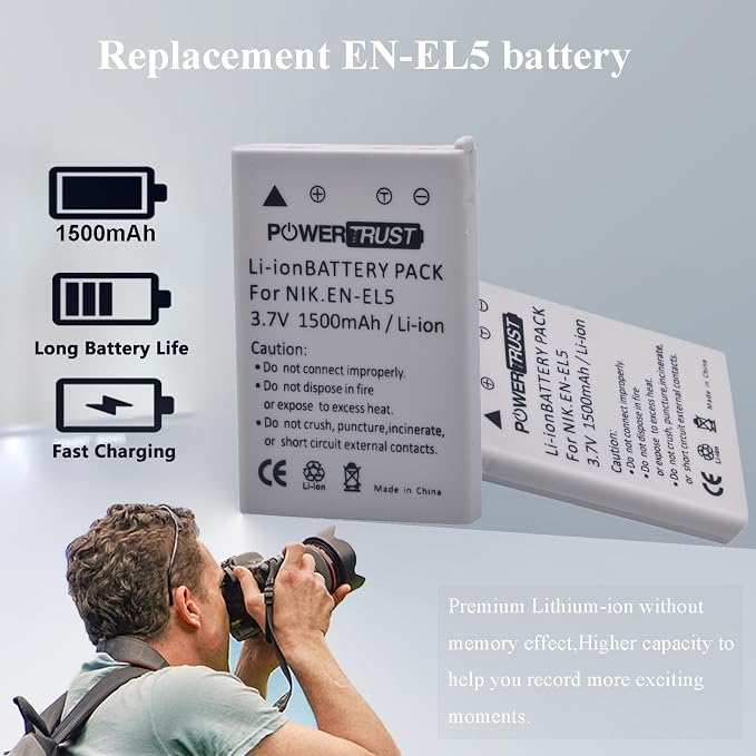 2 Pack EN-EL5 Camera Battery and LCD USB Charger - Image 5