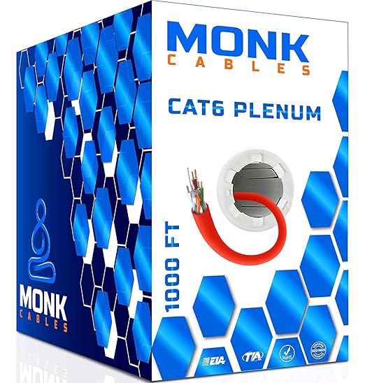 MONK CABLES | CAT6 Plenum Cable 1000ft | UTP, 550MHz | DSX-8000 Certified | by MONKCABLES