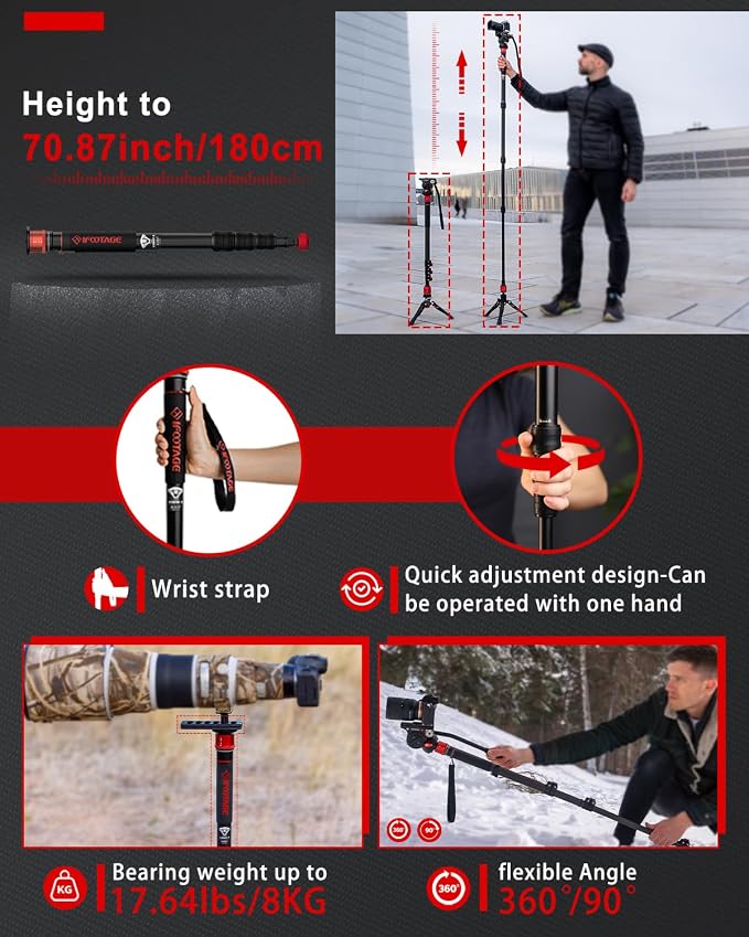 IFOOTAGE Monopod for Camera Cobra 3 A180T, Quick Adjust Monopod - Image 6