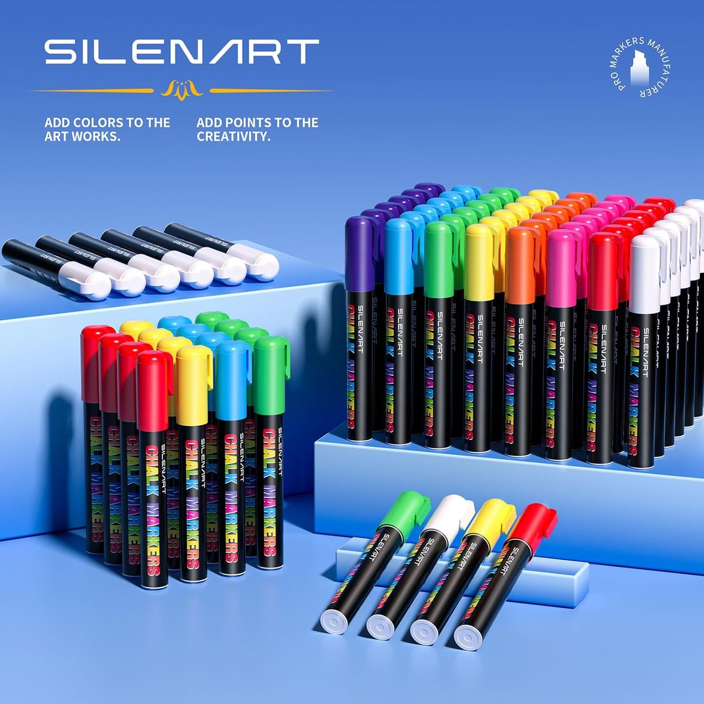 SILENART Yellow Chalk Markers 2 Pack - Yellow Dry Erase Markers Pen - Liquid Chalk Markers for Chalkboard, Window, Glass, Mirror, Blackboard - 3-6mm Reversible Tip