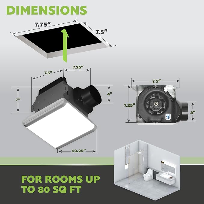 Homewerks 7146-80-MS Bathroom Fan Integrated Dimmable LED Light Humidity Sensor - Image 5