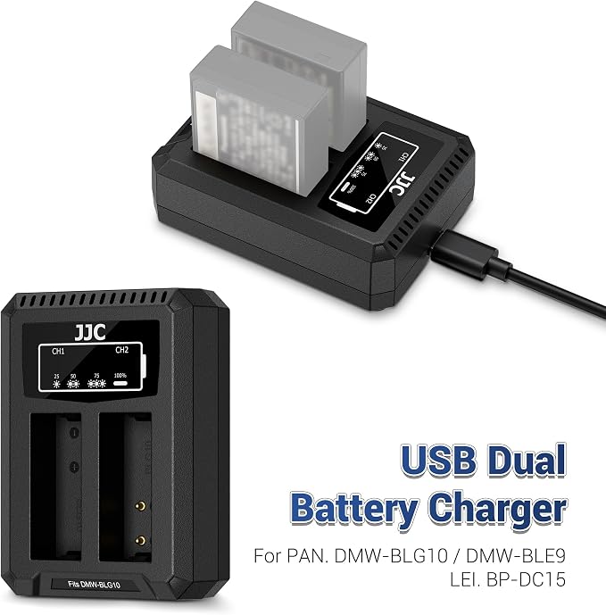JJC DMW-BLG10 DMW-BLE9 Battery Charger USB Dual Slot - Image 2