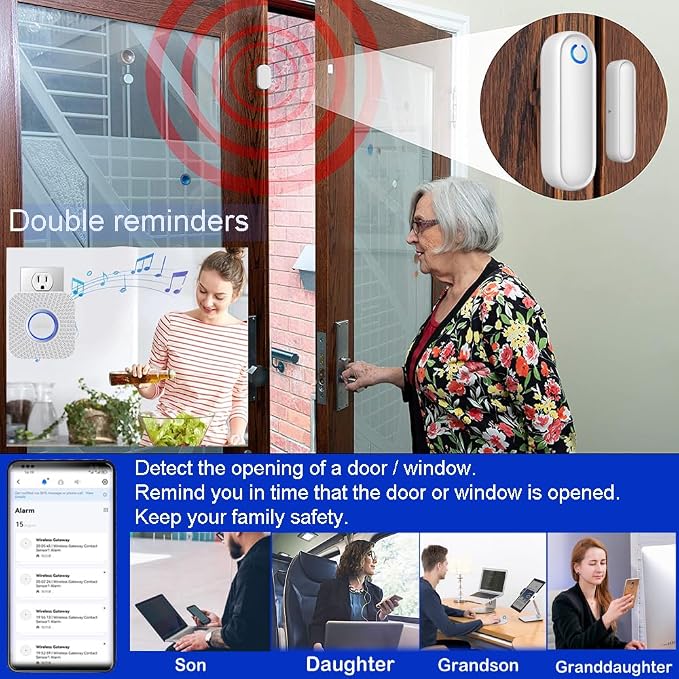Door Chime with Phone App, WiFi Door Open Contact Sensor Alarm Chime with 600 - Image 3