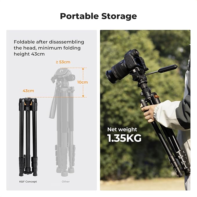 K&F CONCEPT Camera Tripod 76" for Travel, Video Tripod - Image 3